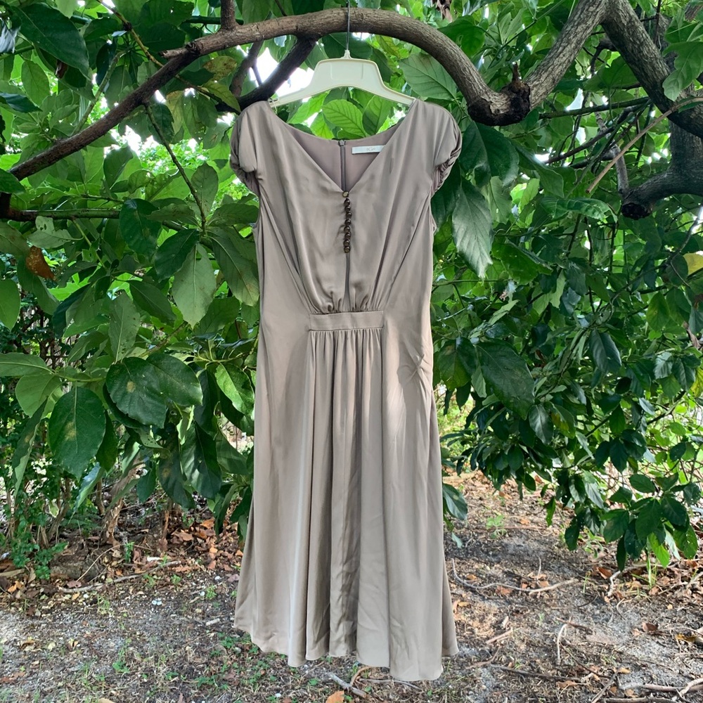 👋⚡️💥BGN Beige short silk/short flare dress/bridesmaid dress/mini silk dress $495